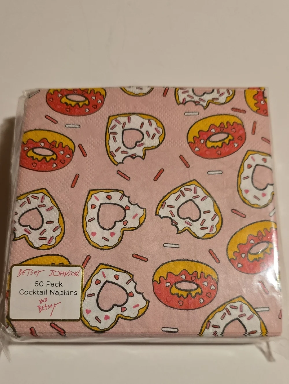 Betsey Johnson Pink Donut Cocktail Napkins with Pink & White Accents